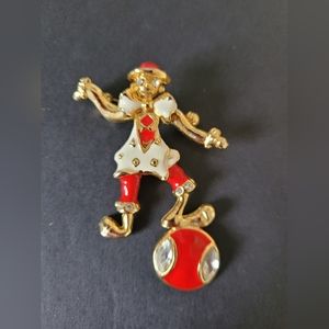 Vintage Enamel Articulated Clown Brooch